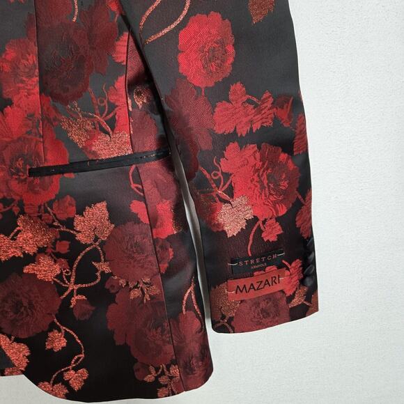 Mazari Tuxedo Jacket & Bowtie Sz S Black Red Floral Formal Holiday Evening - Picture 6 of 16